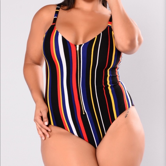 Fashion Nova Tops - NWOT- Multicolored Strip Bodysuit